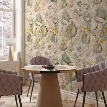 Fototapeta - Zielonożółte jesienne pamiątki - deseń z roślinnym motywem z liśćmi - obrazek 5