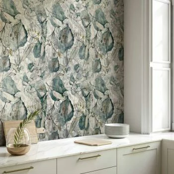 Fototapeta - Jesienne pamiątki - chłodny szary deseń z roślinnym motywem z liśćmi - obrazek 5