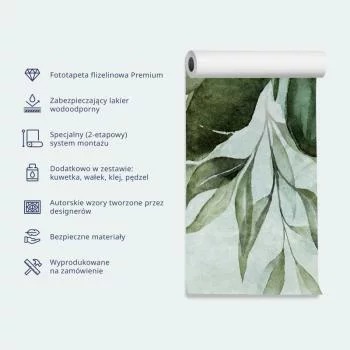 Fototapeta wodoodporna - Posąg natury - motyw roślinny z zielonymi liśćmi z szarymi deseniami - obrazek 4