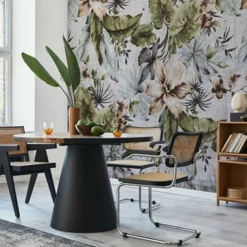 Fototapeta - Natura w stylu retro - pejzaż w dżungli z bladymi liśćmi i kwiatami - obrazek 5