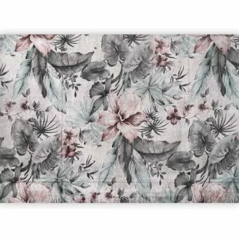Fototapeta - Natura w stylu retro - pejzaż z liśćmi i kwiatami w szarych tonach - obrazek 2