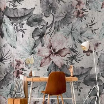 Fototapeta - Natura w stylu retro - pejzaż z liśćmi i kwiatami w szarych tonach - obrazek 6