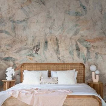 Fototapeta - Greckie laury - wyblakła kompozycja z liśćmi na beżowym tle w desenie - obrazek 5