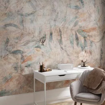 Fototapeta - Greckie laury - wyblakła kompozycja z liśćmi na beżowym tle w desenie - obrazek 6