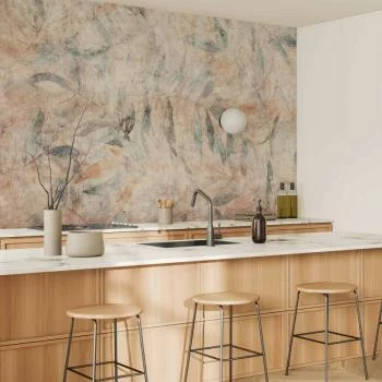 Fototapeta - Greckie laury - wyblakła kompozycja z liśćmi na beżowym tle w desenie - obrazek 5