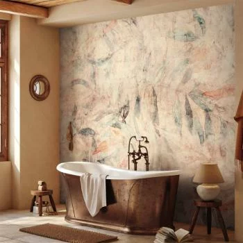 Fototapeta - Greckie laury - kompozycja z liśćmi w desenie na tle w żółtych tonach - obrazek 6