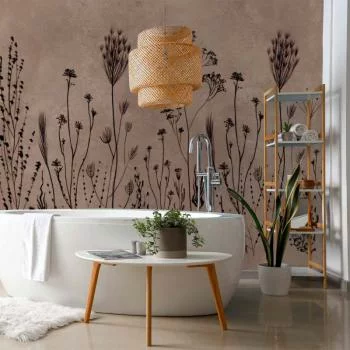 Fototapeta - Polne kwiaty - czarne rośliny na tle w technice lime wash - obrazek 6