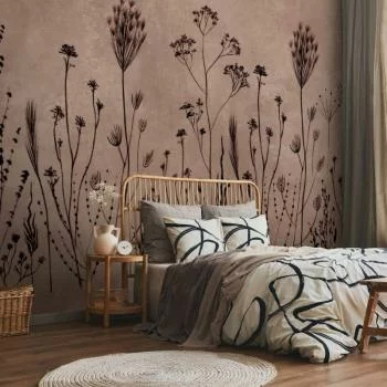 Fototapeta - Polne kwiaty - czarne rośliny na tle w technice lime wash - obrazek 5