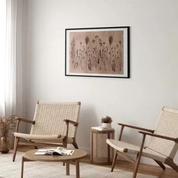 Plakat - Polne kwiaty - czarne rośliny na tle w technice lime wash - obrazek 2