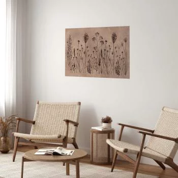 Plakat - Polne kwiaty - czarne rośliny na tle w technice lime wash - obrazek 2