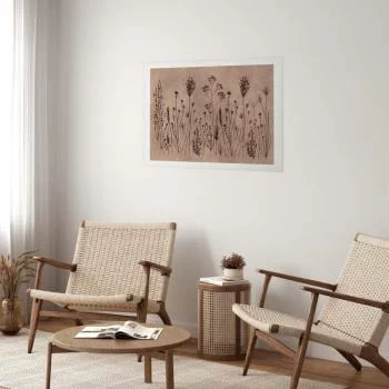 Plakat - Polne kwiaty - czarne rośliny na tle w technice lime wash - obrazek 2
