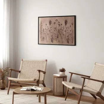 Plakat - Polne kwiaty - czarne rośliny na tle w technice lime wash - obrazek 2