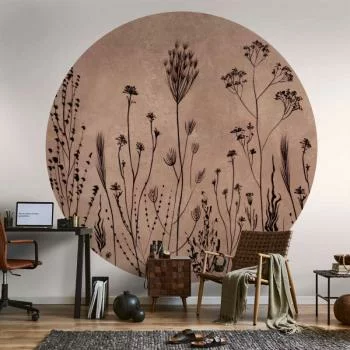 Fototapeta okrągła - Polne kwiaty - czarne rośliny na tle w technice lime wash - obrazek 6