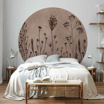 Fototapeta okrągła - Polne kwiaty - czarne rośliny na tle w technice lime wash - obrazek 5