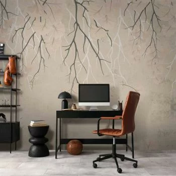 Fototapeta - Abstrakcyjne spadające liście - subtelny motyw natury z gałęziami - obrazek 6