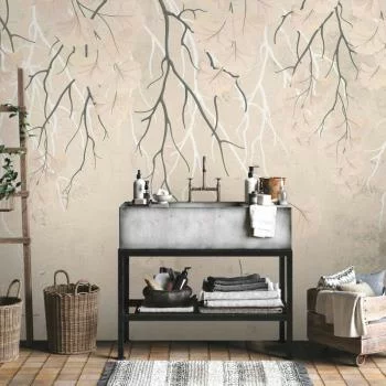 Fototapeta - Abstrakcyjne spadające liście - subtelny motyw natury z gałęziami - obrazek 6