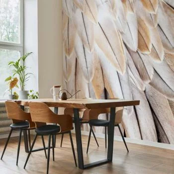 Fototapeta - Skrzydła ptaka z bliska - jednolite zbliżenie na beżowe pióra ptaka - obrazek 5