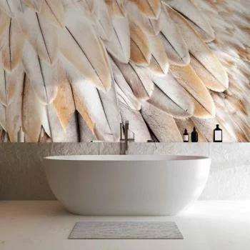 Fototapeta - Skrzydła ptaka z bliska - jednolite zbliżenie na beżowe pióra ptaka - obrazek 6