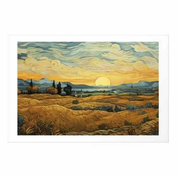 Plakat - Impresjonistyczne łany - namalowany złoty krajobraz z łanami zboża - obrazek 2
