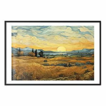 Plakat - Impresjonistyczne łany - namalowany złoty krajobraz z łanami zboża - obrazek 2