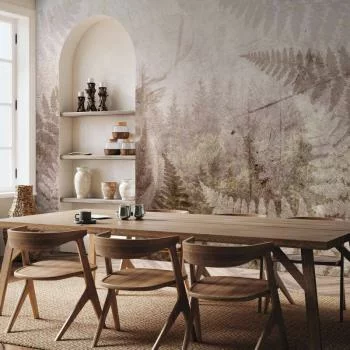 Fototapeta - Leśny motyw - jeleń z porożem wśród liści paproci na betonowym deseniu - obrazek 5