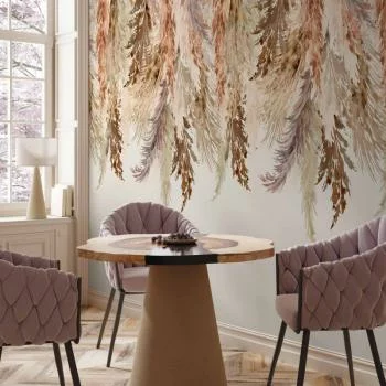 Fototapeta - Minimalistyczny pejzaż boho - zwisające liście w beżowych barwach - obrazek 5