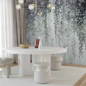 Fototapeta - Oaza spokoju - pejzaż wiszących pnącz czarnych liści na szarym tle - obrazek 6