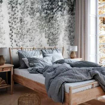 Fototapeta - Oaza spokoju - pejzaż wiszących pnącz czarnych liści na szarym tle - obrazek 5