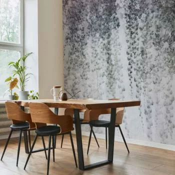 Fototapeta - Oaza spokoju - pejzaż wiszących pnącz czarnych liści na szarym tle - obrazek 5