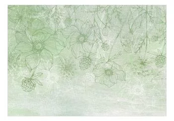 Fototapeta wodoodporna - Kwiecista łąka - natura z polnymi kwiatami lineart na zielonym tle - obrazek 2