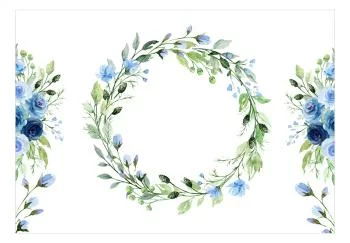 Fototapeta wodoodporna - Romantyczny wieniec - motyw roślinny z niebieskimi kwiatami i liśćmi - obrazek 2