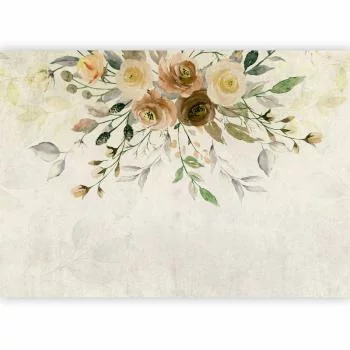 Fototapeta - Rozkwit lata - motyw roślinny retro z kwiatami i liśćmi z deseniami - obrazek 2