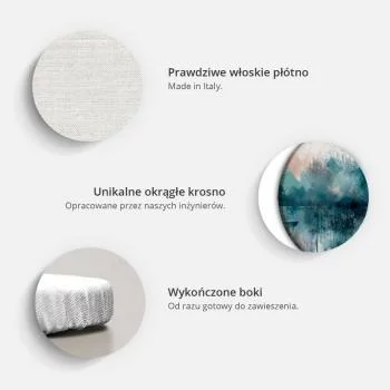 Obraz okrągły - Palmy za mgłą - Okazałe liście palm w delikatnym odcieniu zieleni na lekko falistym piaskowym tle/Mglisty tropik - obrazek 3