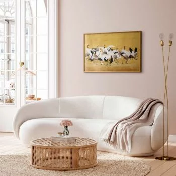 Plakat - Japońskie żurawie - stado ptaków na tle w odcieniu złota na podstawie obrazu Ishida Yūtei - obrazek 2