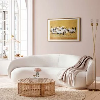 Plakat - Japońskie żurawie - stado ptaków na tle w odcieniu złota na podstawie obrazu Ishida Yūtei - obrazek 2