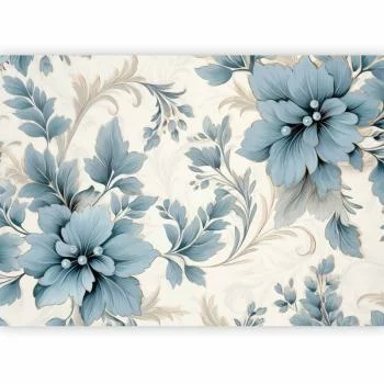 Fototapeta - Turkusowe kwiaty w retro klimacie - florystyczne ornamenty - obrazek 2
