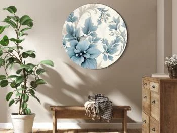 Obraz okrągły - Turkusowe kwiaty w retro klimacie florystyczne ornamenty / Turkusowe ornamentalne retro kwiaty - obrazek 2