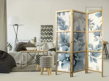 Parawan japoński - Turkusowe kwiaty w retro klimacie - florystyczne ornamenty - obrazek 2