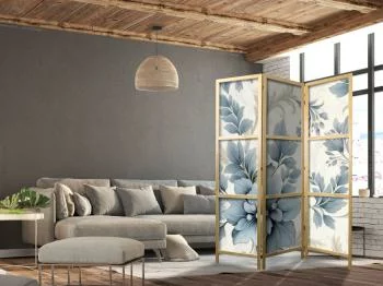 Parawan japoński - Turkusowe kwiaty w retro klimacie - florystyczne ornamenty - obrazek 5