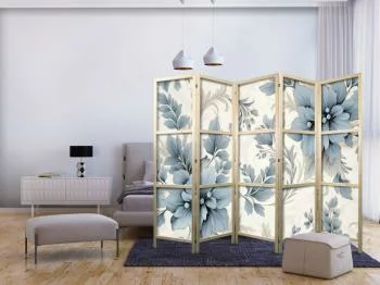 Parawan japoński - Turkusowe kwiaty w retro klimacie - florystyczne ornamenty - obrazek 2