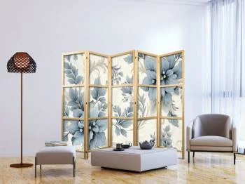 Parawan japoński - Turkusowe kwiaty w retro klimacie - florystyczne ornamenty - obrazek 5