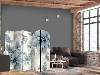 Parawan - Turkusowe kwiaty w retro klimacie; florystyczne ornamenty - obrazek 2