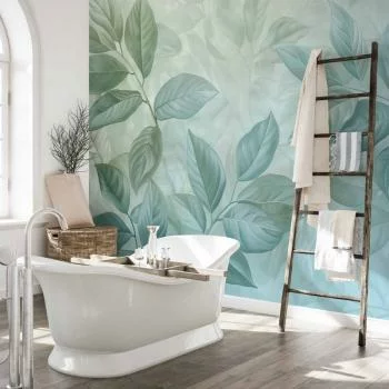 Fototapeta - Duże liście w odcieniach zielono-miętowych: motyw botaniczny - obrazek 6