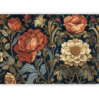 Fototapeta - Gobelinowe wielkie kwiaty retro motyw florystyczny w stylu kilimu / Gobelinowe wielkie kwiaty w stylu retro - obrazek 2