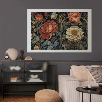 Plakat - Gobelinowe wielkie kwiaty w stylu retro - obrazek 2