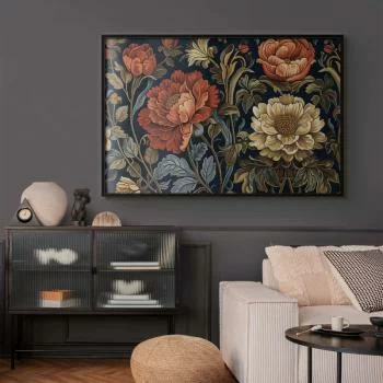 Plakat - Gobelinowe wielkie kwiaty w stylu retro - obrazek 2