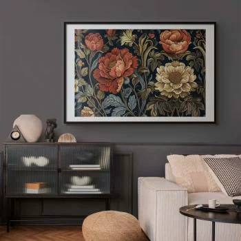 Plakat - Gobelinowe wielkie kwiaty w stylu retro - obrazek 2