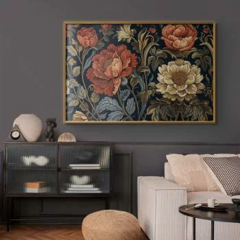 Plakat - Gobelinowe wielkie kwiaty w stylu retro - obrazek 2