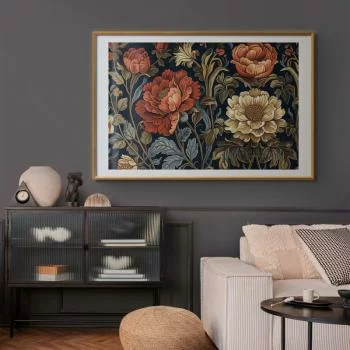 Plakat - Gobelinowe wielkie kwiaty w stylu retro - obrazek 2