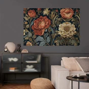 Plakat - Gobelinowe wielkie kwiaty w stylu retro - obrazek 2